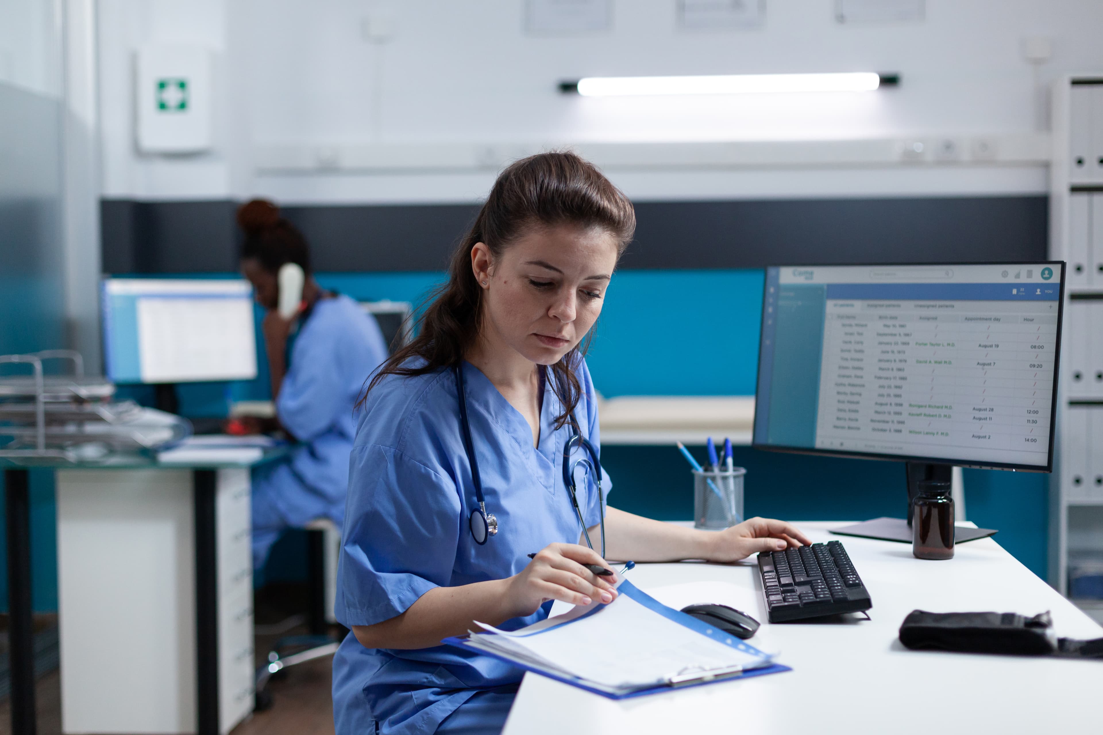 Healthcare professional reviewing medical billing workflows